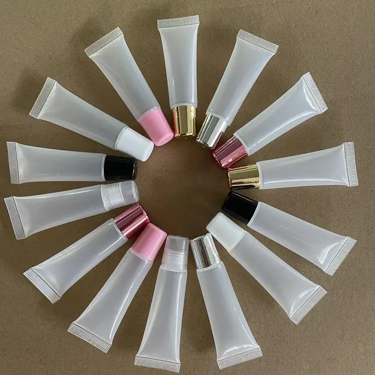 

Wholesale Custom 10ml 15ml 20ml Soft Transparent Squeeze Lip Gloss Tubes Empty Lipgloss Tube Lipstick Bottles Containers SN1058