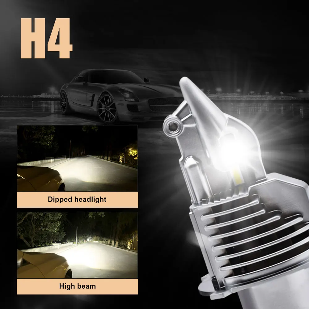

Fighter Foco H4 Led Bulbs Car/motorcycle Headlight 72W 12V 24V 6000K Super Led H4 Car Headlight Bulbs Lampada Led H4 8000LM