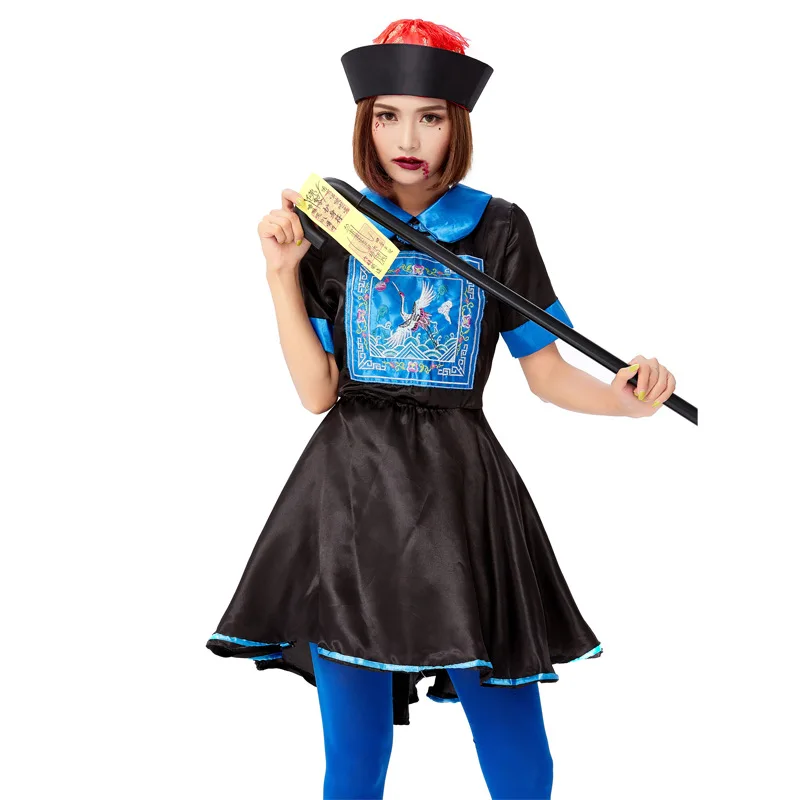 

Adult Women Chinese Ghost Zombies Short Sleeves Dress Hat Socks Set Halloween Cosplay Costumes Role Play Outfit