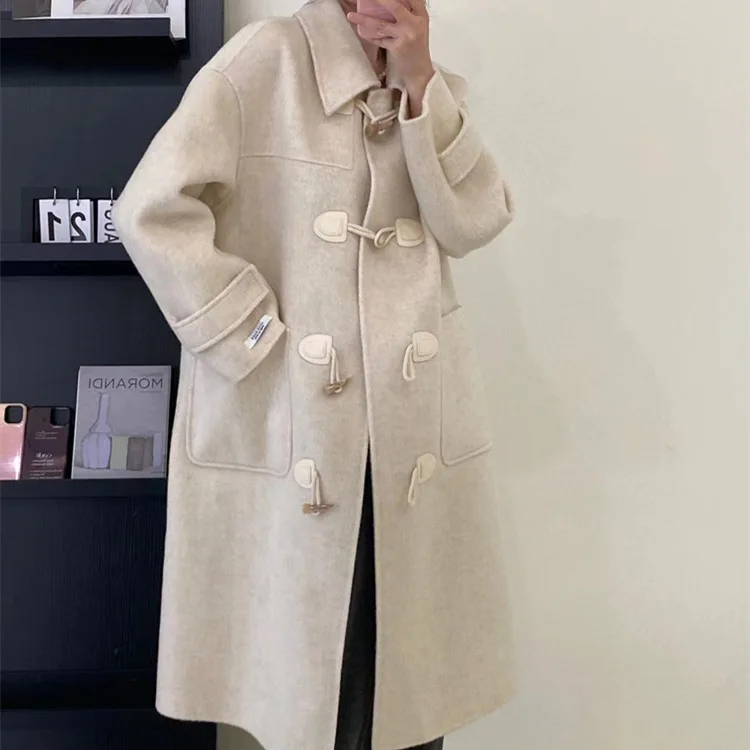 

Женское двустороннее кашемировое пальто, Свободное пальто из шелка тутового шелкопряда с пуговицами в Корейском стиле, Осень-зима 2023