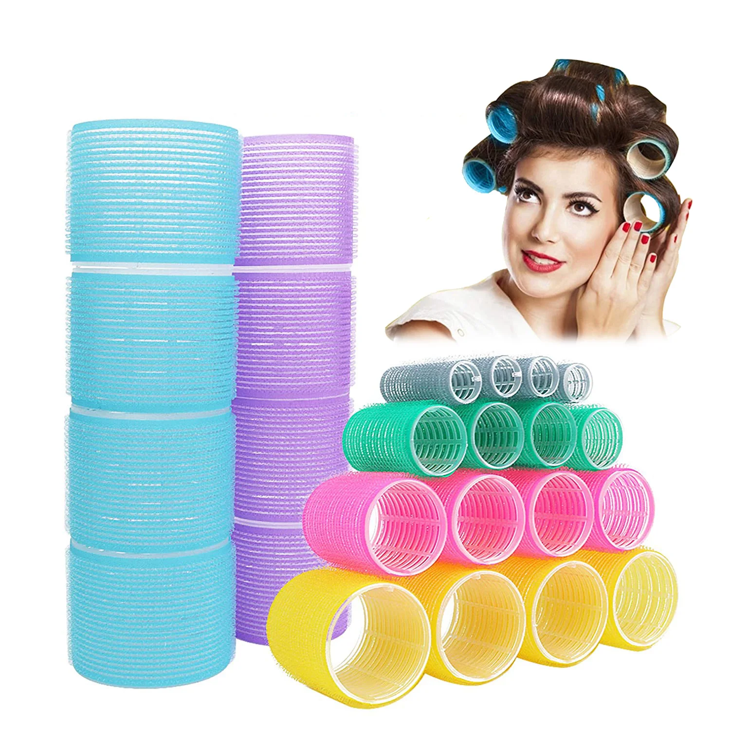 Jumbo Hair Rollers Set 6Pcs Self Grip Magic Hair Curlers Different Size No Heat Self-adhesive Curling Hairdressing Styling Tool