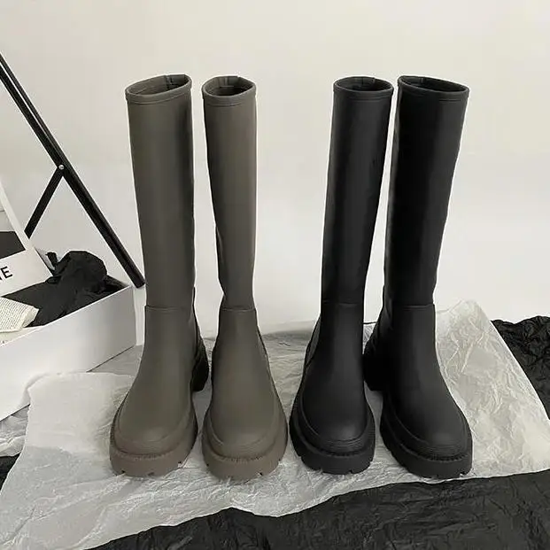 

New Versatile Knee High Boots Women's Thick Soled High Boots Women's Knight Boots goth boots platform shoes zapatos de mujer