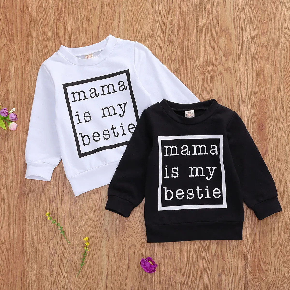 

Newborn Infant Kids Baby Girls Boys Tops Hoodie Long Sleeve Letter Print Shirts Casual Spring Autumn Tops White/Black
