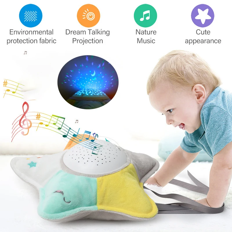 Z20 Kids Stuffed Sleep LED Night Baby Star Projector Toys Lamp Stuffed Animal Plush With Music Stars Light Child kids Toys