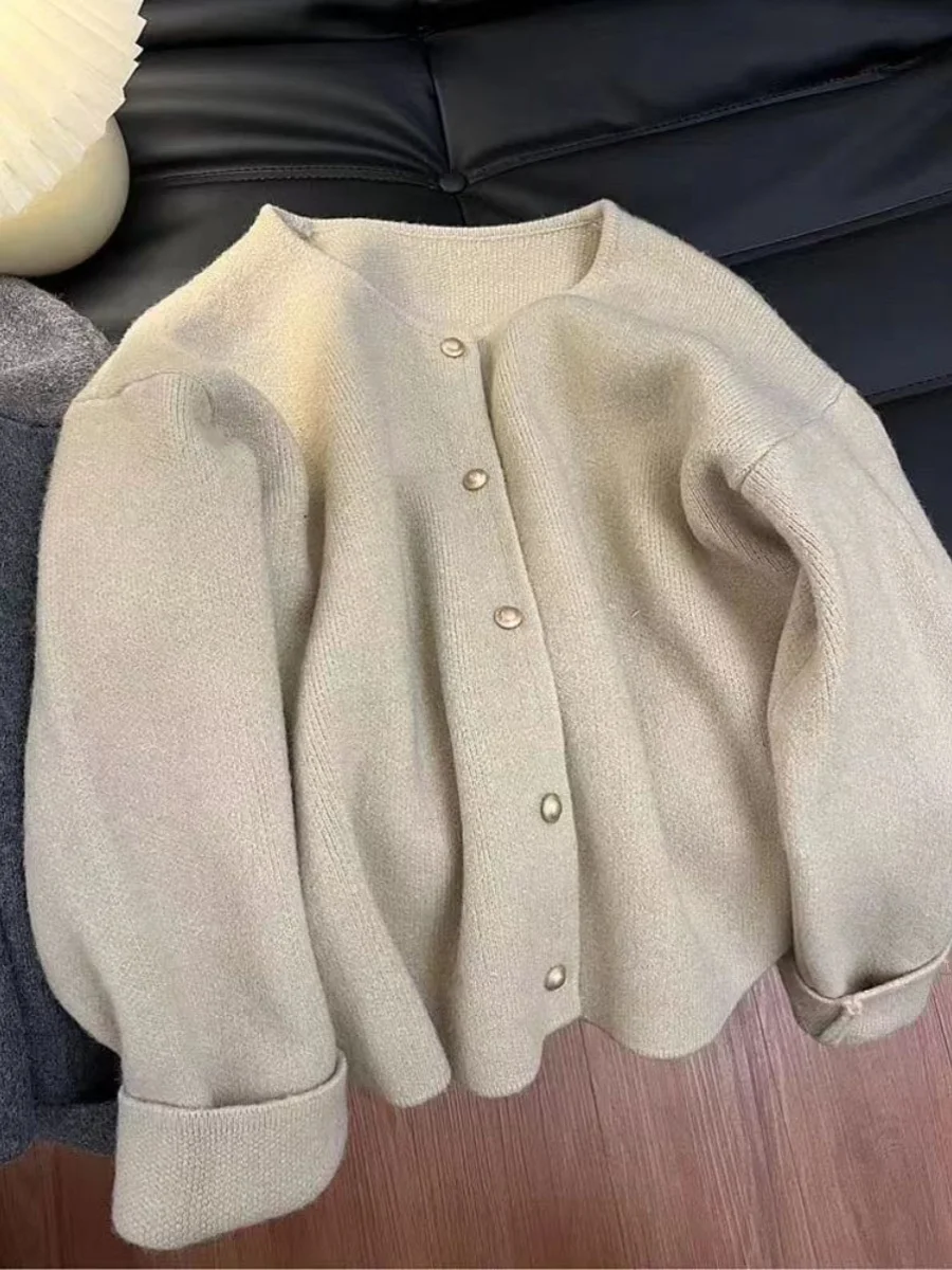 Элегантный трикотажный кардиган с круглым вырезом Новинка весна-осень 2024