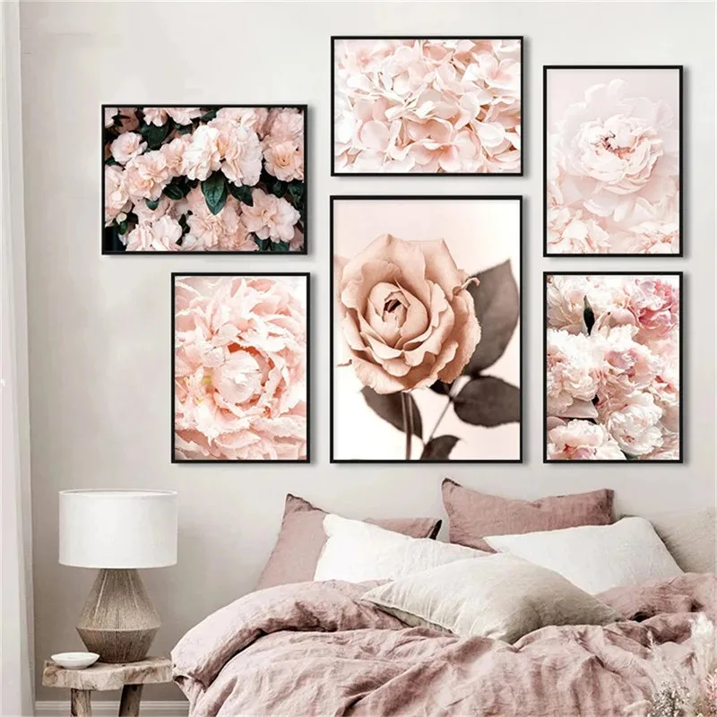 

Pink Peony Flower Wall Art Canvas Painting Nordic Rose Posters and Prints Wall Pictures for Living Room Decoration Home Decor
