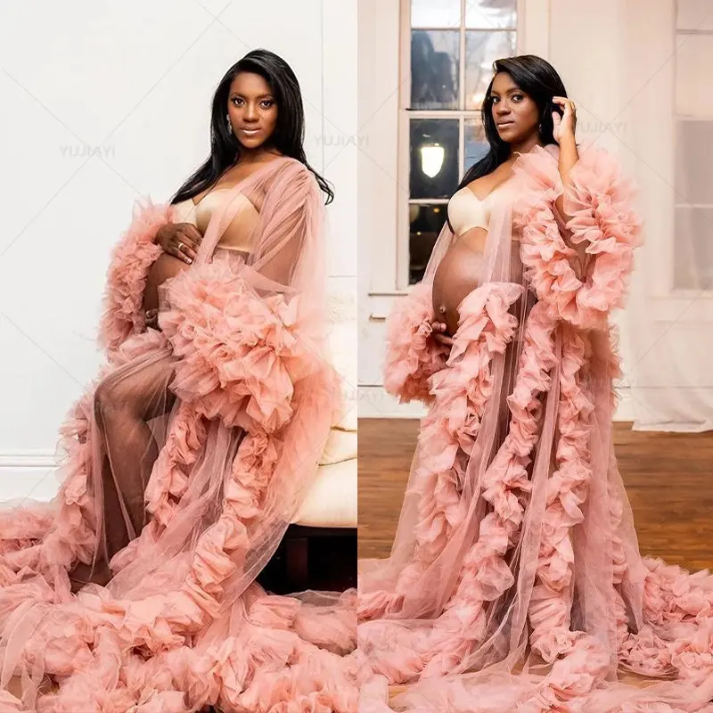

Maternity Gowns for Photoshoot Ruffles Tiered Skirts Puffy Tulle Maternity Dresses Babyshower Party Wear Photography Long Robes
