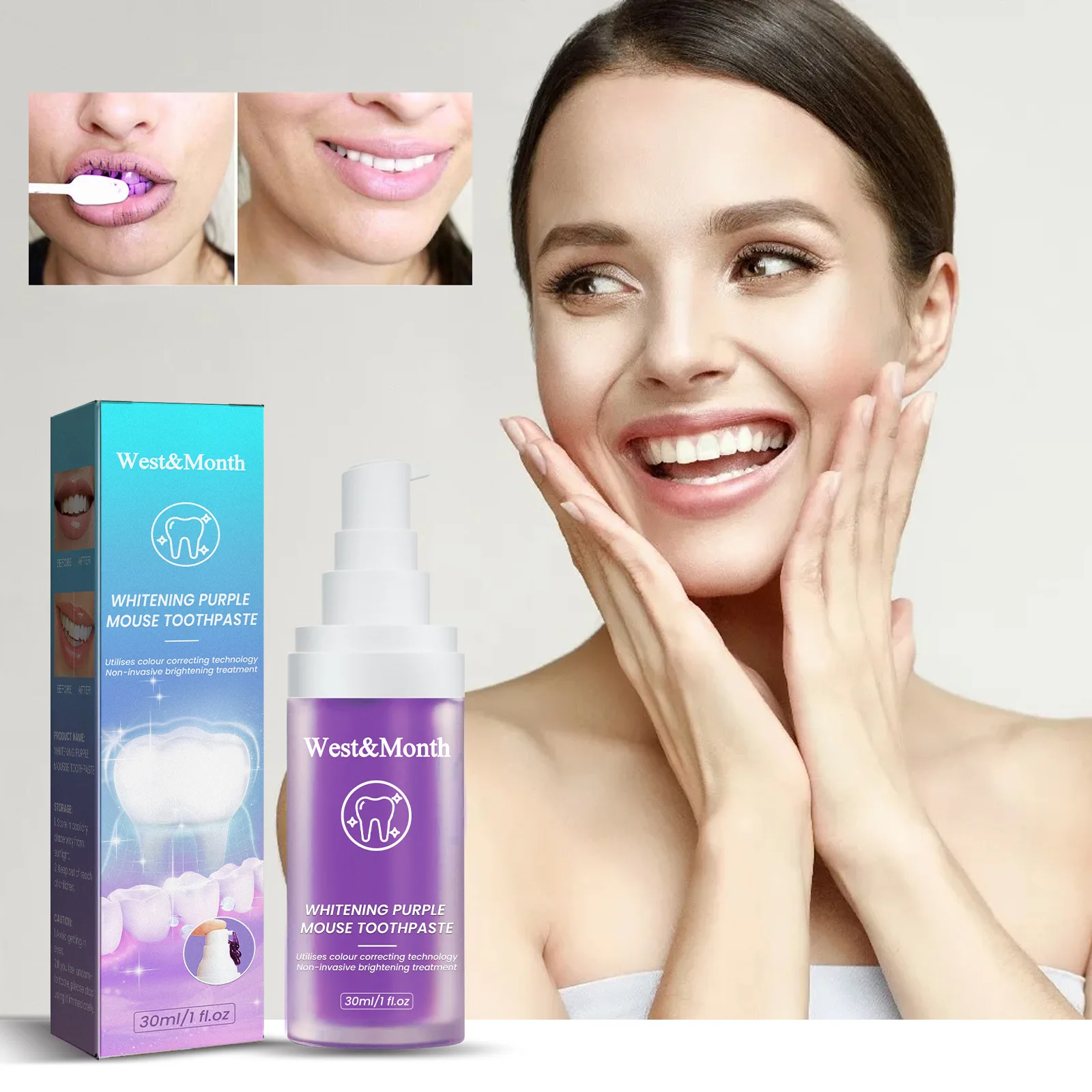 

30ml Whitening Purple Mousse Toothpaste Deep Cleaning Freshen Breath Effective Removes Tooth Stains Bad Breath Tartar Oral Care