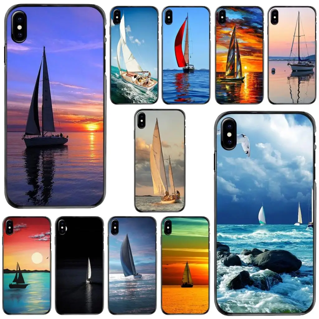 

Твердый чехол Moon Sailboat Sea Ocean Sunsets для Apple iPhone 11 12 13 14 Pro MAX Mini 5 5S SE 6 6S 7 8 Plus 10 X XR XS