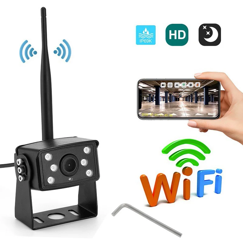 Беспроводная Автомобильная камера HD, грузовик, Wi-Fi, камера заднего вида, водонепроницаемая, широкий угол обзора 170 °, ночное видение, для зеркальной камеры заднего вида