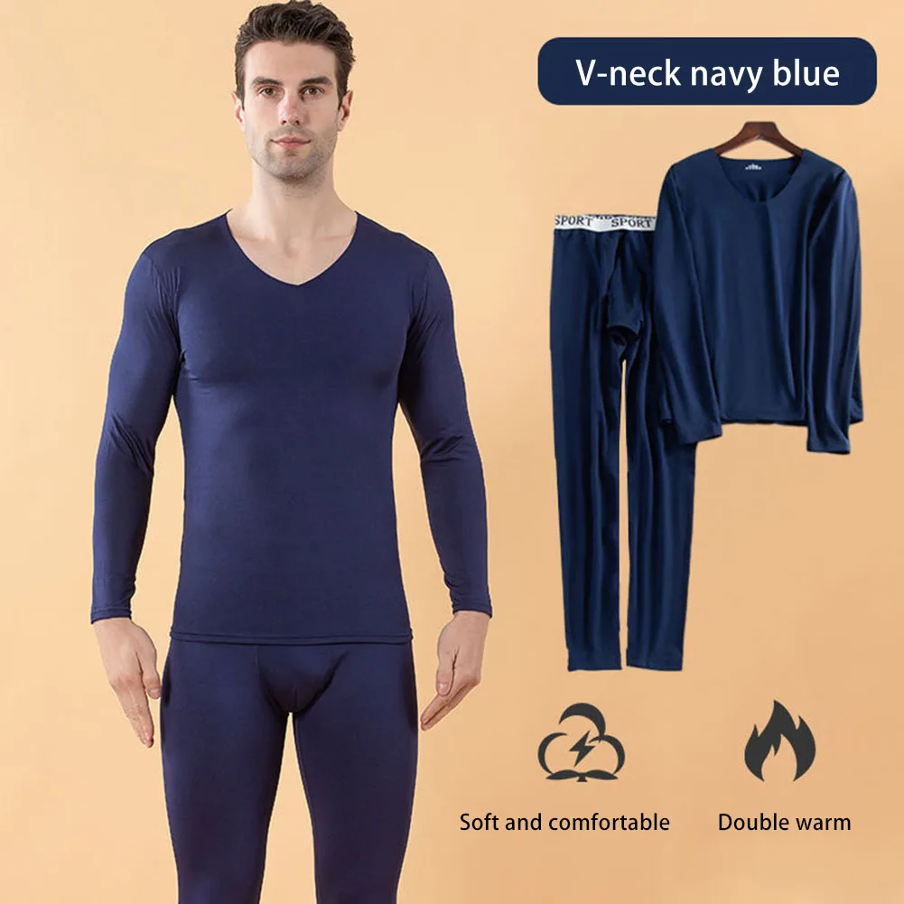 

Silk Seamless Autumn And Winter Thermal Underwear Set Mens Solid Long John Suit Thick Comfortable Thermo Clothes Soft Sleepwear