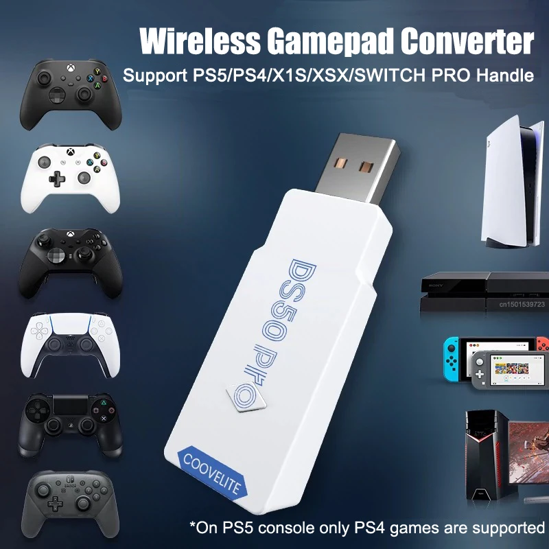 USB Wireless Joystick Gamepad Converter for PS5/Switch/Switch Lite/PS4/PS3/PC Bluetooth Gaming Controller Adapter Receiver