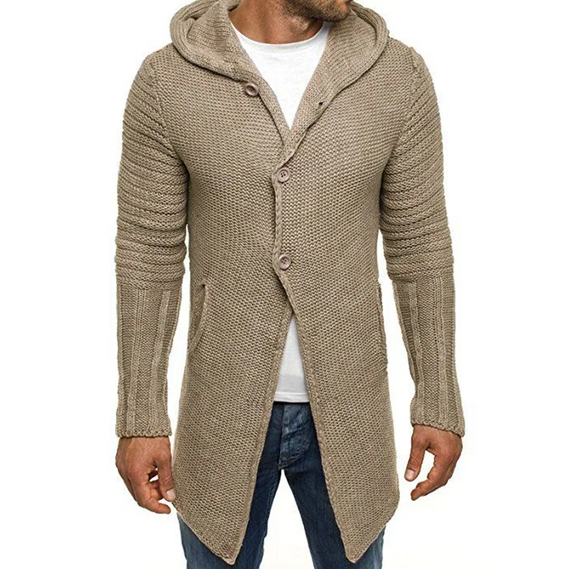 

Men's long button knit sweater, warm solid jacket, autumn/winter suit M-3XL