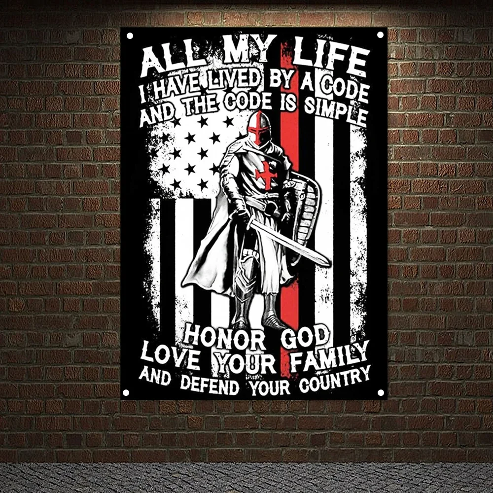 Рыцари Тамплиеры Художественный Гобелен Баннеры Винтаж Средневековый Воин