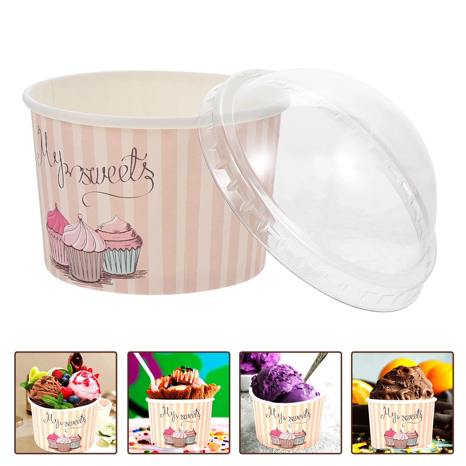 

Ice Cream Cups Pudding Packaging Yogurt Storage Bowl Paper Disposable Dessert Lid