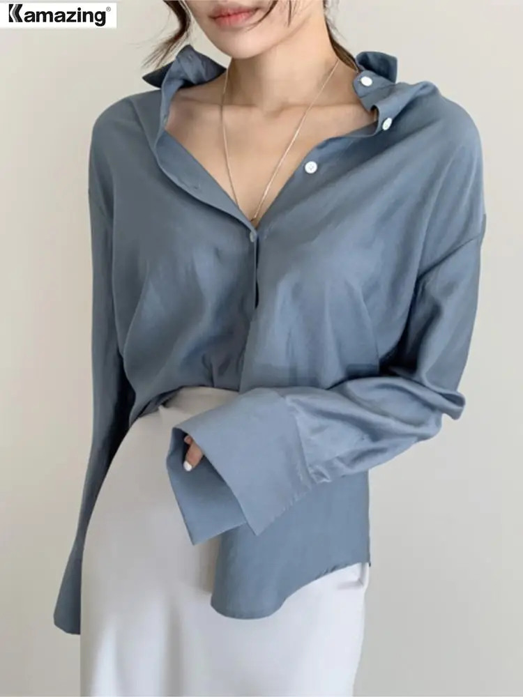 

Повседневная Женская блузка с отложным воротником, рубашки Осень-зима, однобортная женская блузка, топы, Рабочая Рубашка