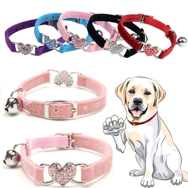 

Pet Dog Cat Collar Water Diamond Love Half Fold Plush Fabric Soft and Comfortable Bell Elastic Rubber Cow Band