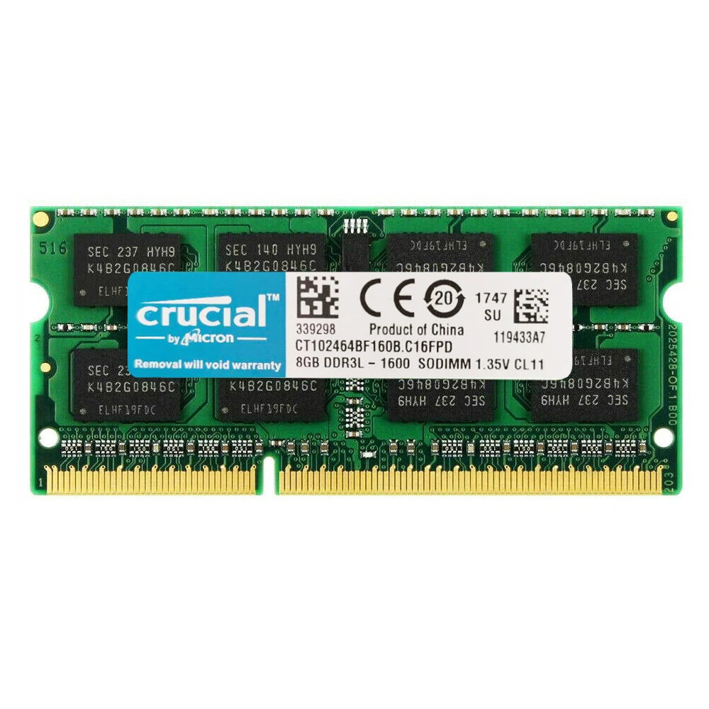

Crucial DDR3L 4GB 8GB 1333 1600Mhz 1.35V 204PIN Memory Latpop Memoria RAM SODIMM DDR3 10600S 12800S Notebook RAMS