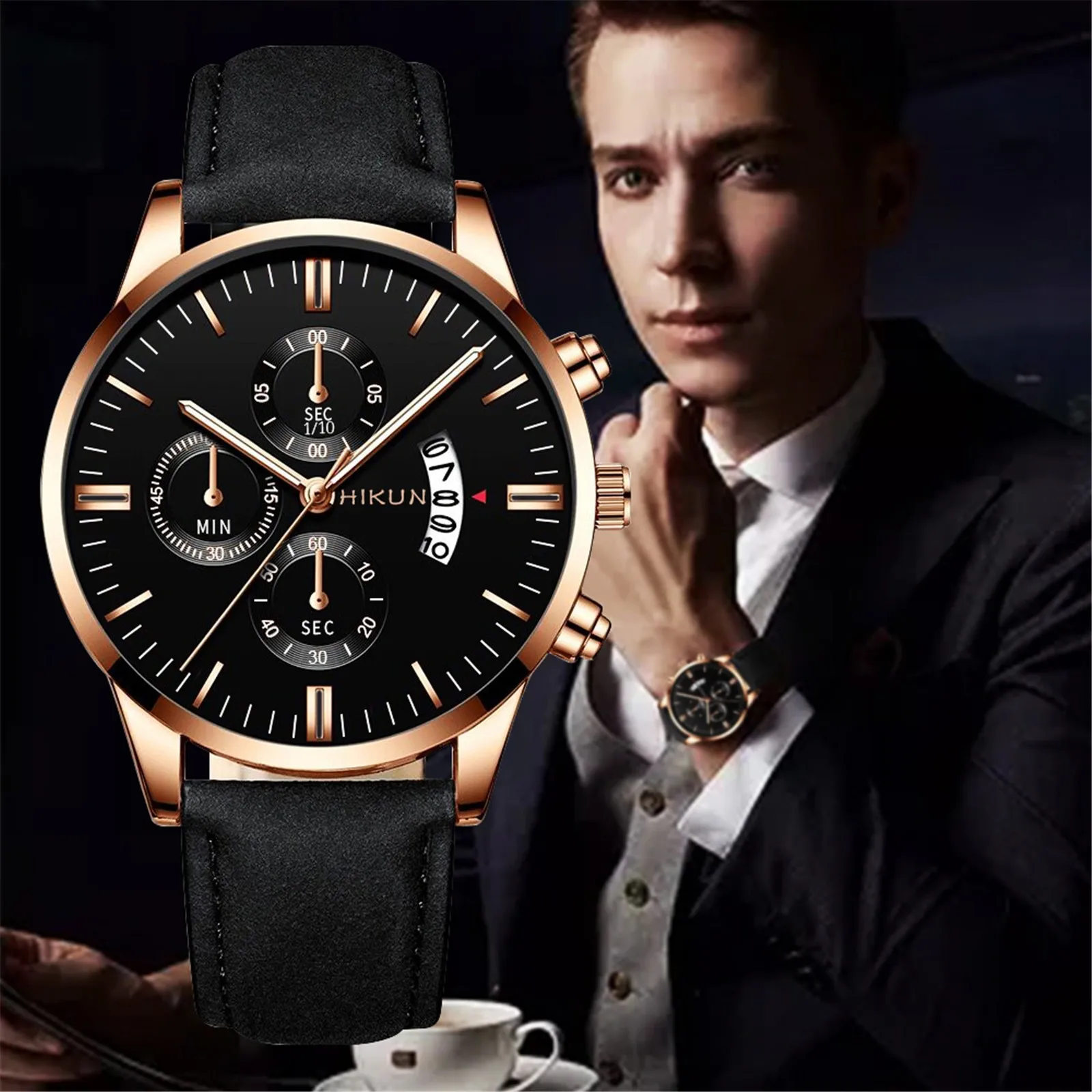 

2023 Relogio Masculino Watches Men Fashion Sport Stainless Steel Case Leather Strap Watch Quartz Business Wristwatch Reloj Hombr