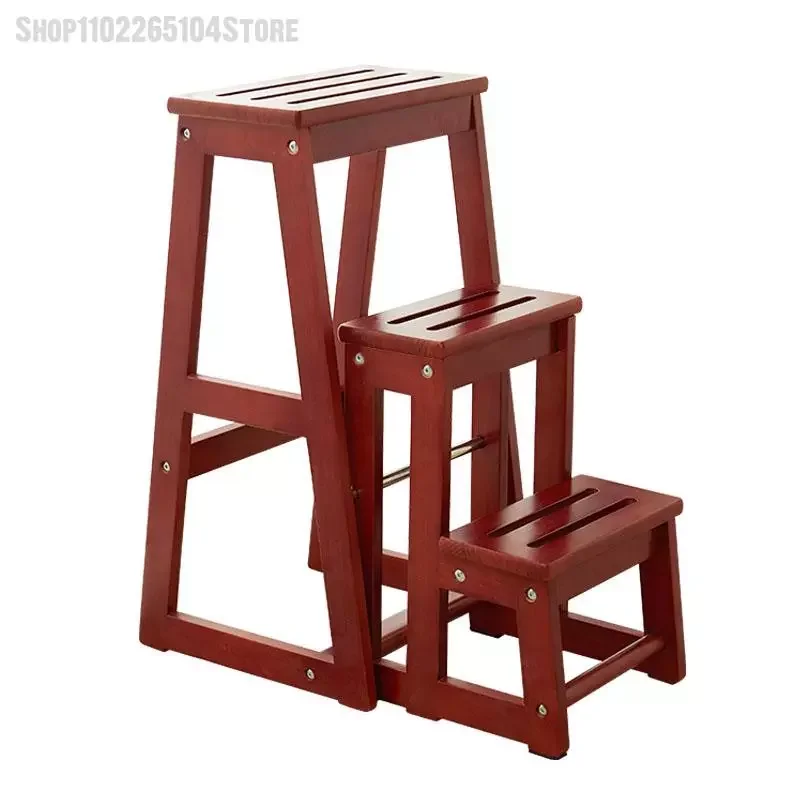 

Solid Wooden Ladder Stool Folding Household Multifunctional Thickened Small Ladder Stairs Three Steps Small Steps Up High Stool
