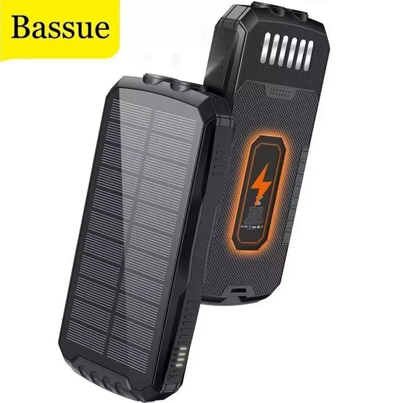 

Qi Wireless Charger 100000mAh Solar Power Bank for iPhone 12 Powerbank Portable External Battery LED Poverbank