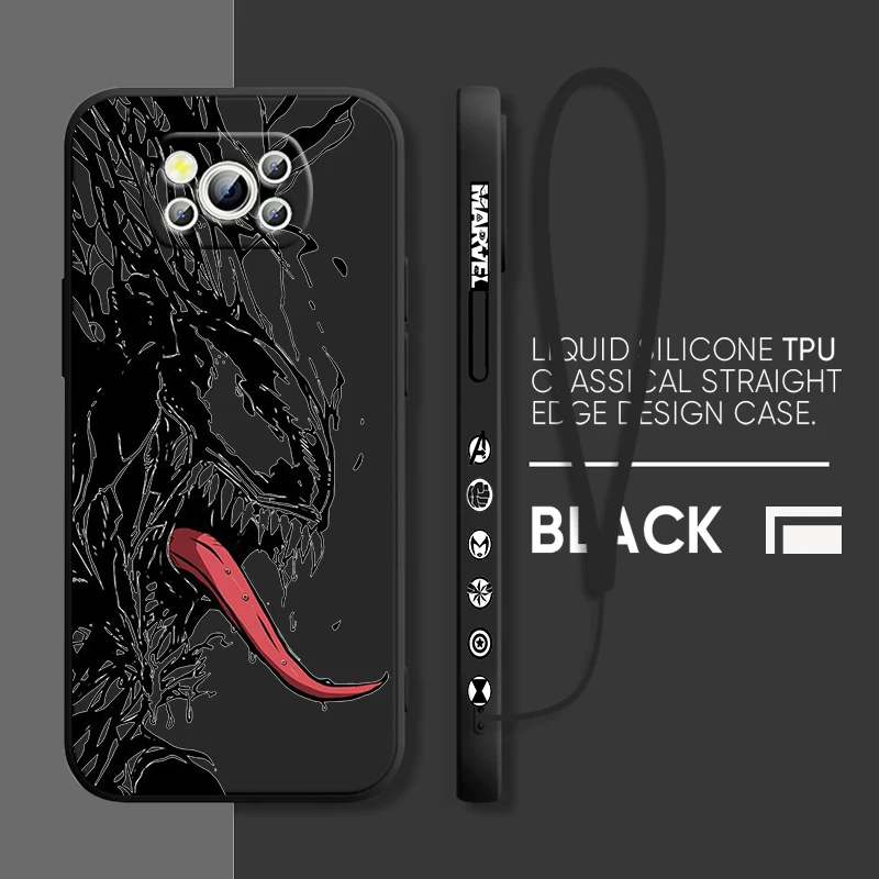 

Venom Marvel Hero Phone Case Xiaomi POCO M5 C40 M4 X4 F4 C40 X3 NFC F3 GT M4 M3 M2 Pro C3 X2 Liquid Left Rope Cover Coque Capa