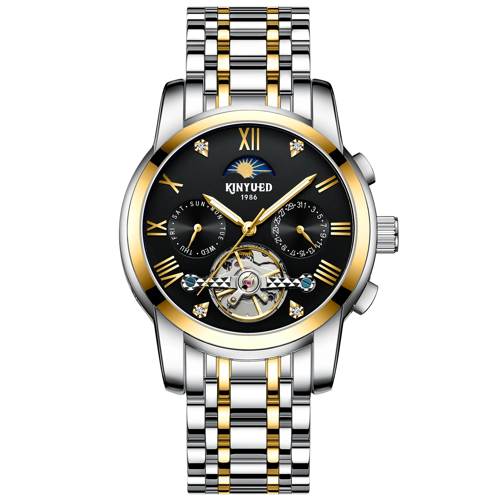 Мужские автоматические механические часы Kinyued водонепроницаемые до 30 м