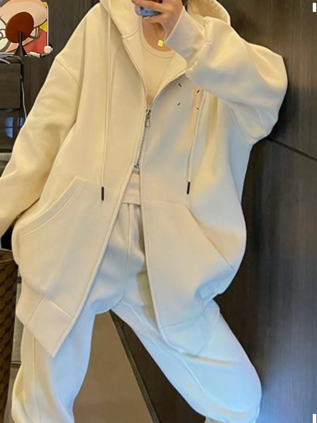 Корейская модная однотонная верхняя одежда больших размеров с капюшоном для