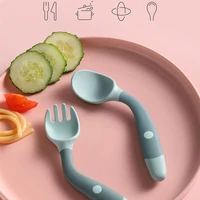 silicone spoon fork for baby utensils set auxiliary food toddler learning eating training infant tableware bendable soft fork