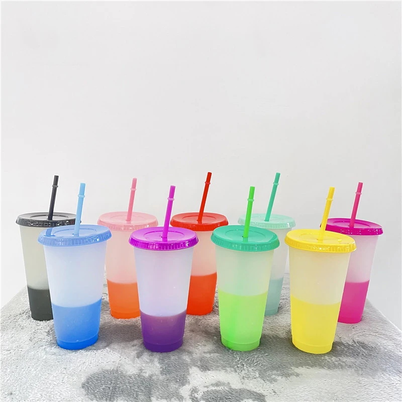 

10 Pcs Temperature Sensor Magical Color Changing Cups With Lids Pp Plastic Straw Cups 23.6oz Reusable Tumblers For Kids Adults