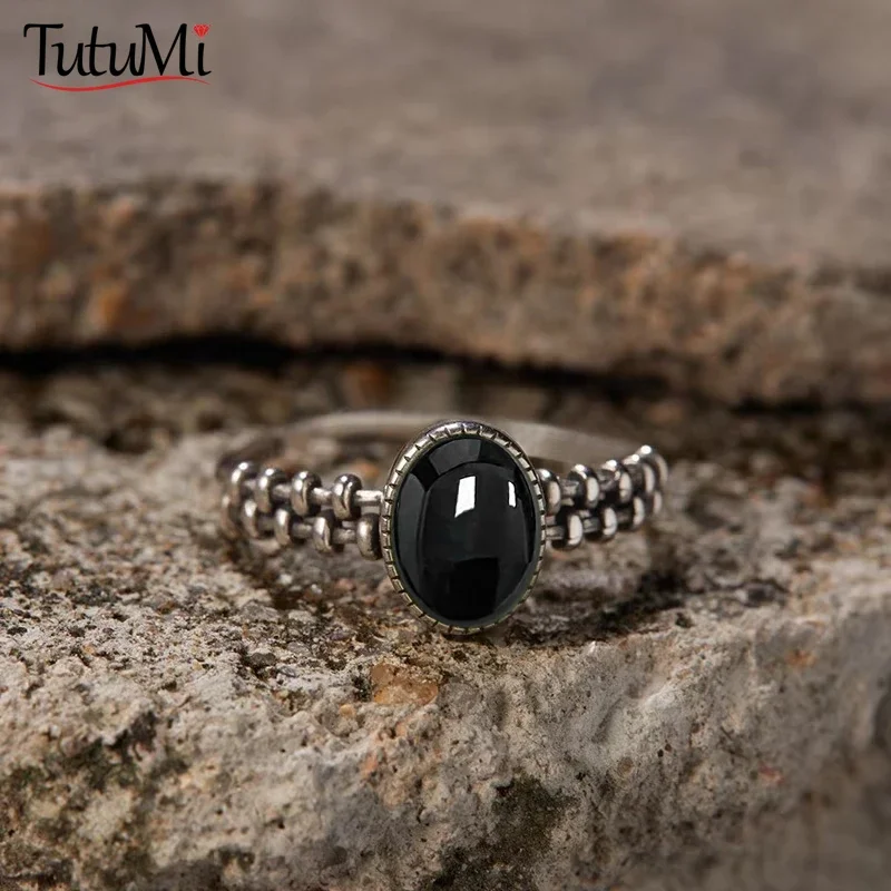 Новое кольцо из стерлингового серебра S925 натуральный черный оникс винтажное