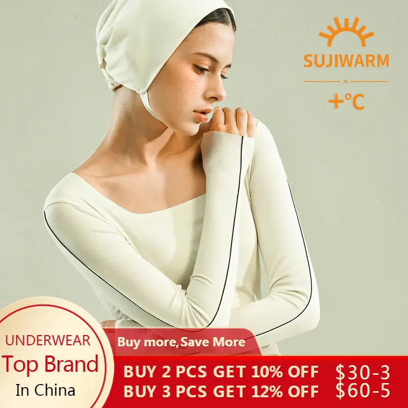 SUJIIN Women's Winter Thermal Underwear Ladies Thin Warm Thermal Shirt Long Sleeve T-shirts Top Blouse Clothes for Women 2022