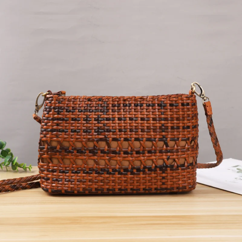 Shoulder Bags 100%Leather Woven New Female Bag High Quality Classic Portable Weaving Shoulder Shopping Bags images - 6