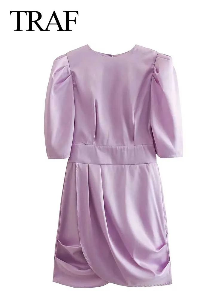 

WESAY JESI однотонное Лавандовое фиолетовое элегантное милое короткое женское платье с пышными рукавами очаровательное красивое свободное жен...