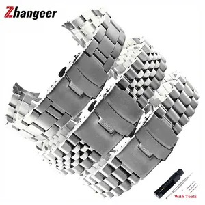 Stainless Steel WatchBand Strap Silver Polished Mens Luxury Bracelets Curved end Replacement for sei in USA (United States)