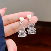 crystal heart gummy bear dangle earrings for women teens girls sweet trendy colorful resin bear animal earring fashion jewelry