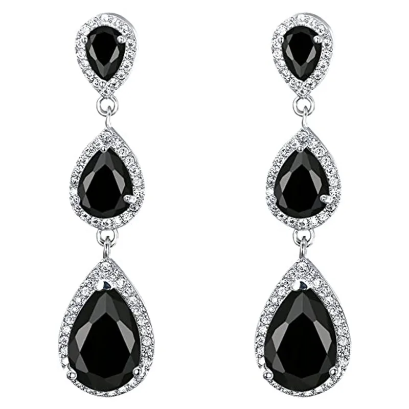 

Huitan Simple Stylish Water Drop Cubic Zirconia Dangle Earrings Fashion Luxury Black/Blue CZ Temperament Elegant Female Jewelry