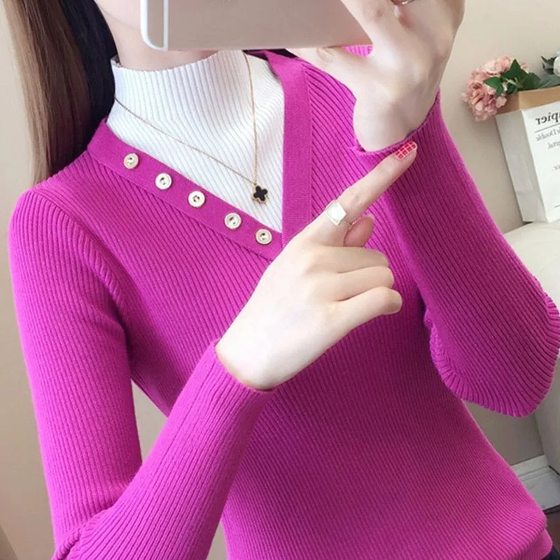 Модные облегающие вязаные Джемперы на пуговицах женская одежда осень и зиму