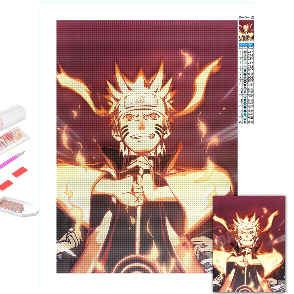 

Six Paths Mode Full Round Drill Uzumaki Naruto Picture Home Decor 5D Diamond Embroidery Painting Classic Anime DIY Cross Stitch