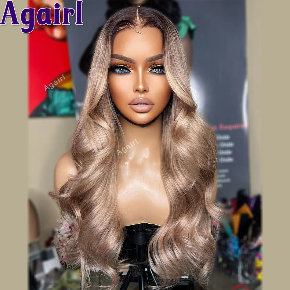 Ombre Пепельно-русый парик Человеческие волосы Прозрачный 13X6 13X4 Парик фронтальной