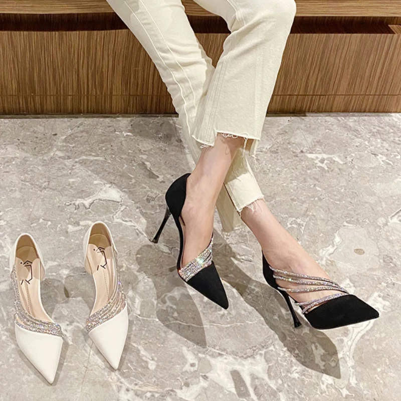 

BCEBYL Spring and Summer Fashion New Solid Color Pointed Toe Crystal Sexy Banquet Women's Pumps with High Heels Zapatos Mujer