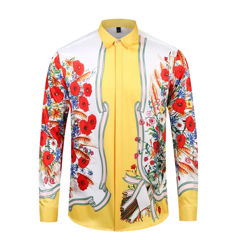 

Clothing Spring Mens Long Sleeve Camisas Hombre Chemise Retro Palace Printed Slim Casual Fit Office Outwear Dating Travel Shirt