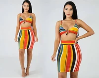 hm6007 womens casual two piece summer sexy streetwear solid color striped print short skirt suit women
