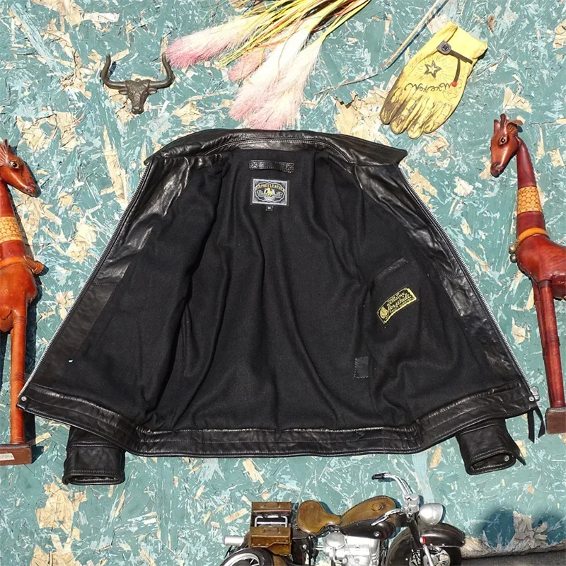 Кожаная куртка из конской кожи с тупой бритвой и масляным воском мужская тонкая