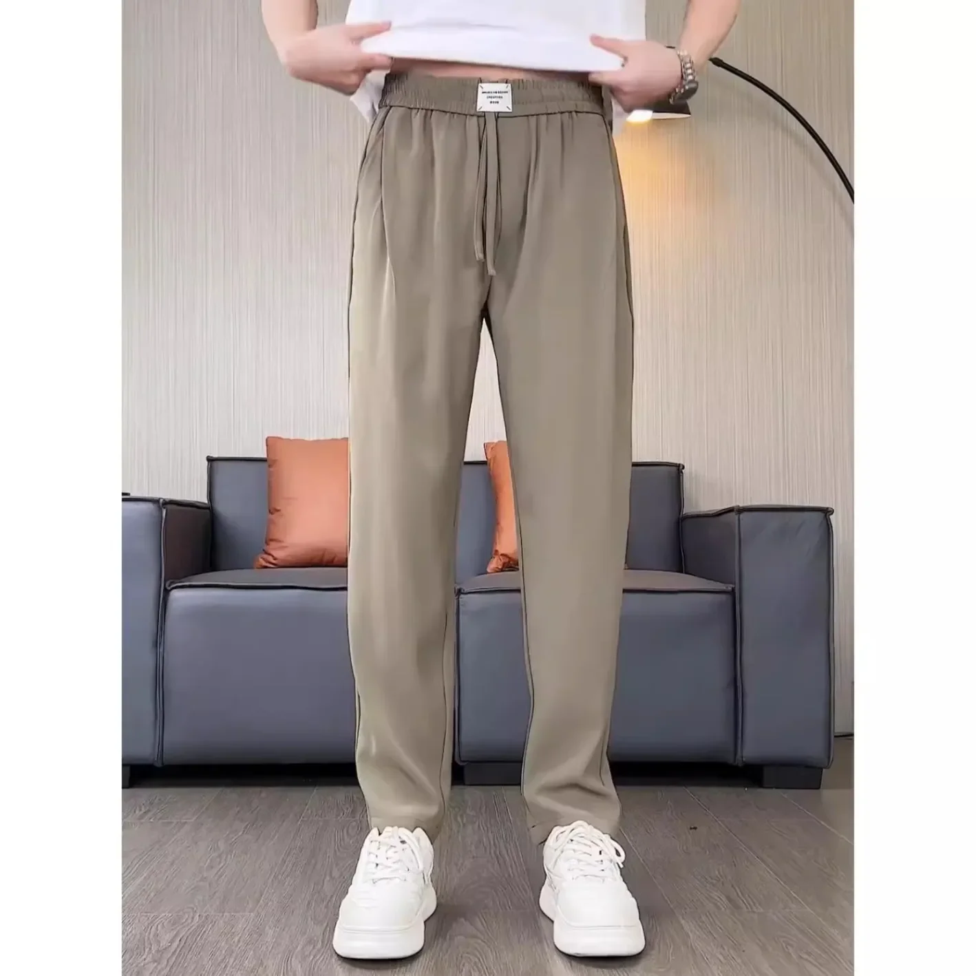 Универсальные однотонные повседневные брюки из ледяного шелка мужские летние