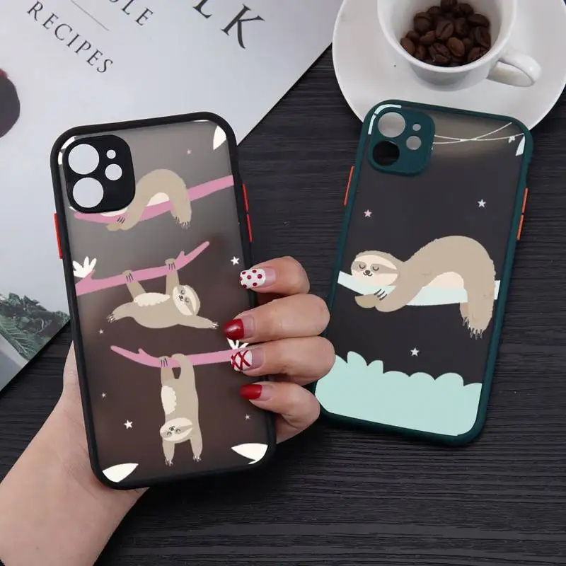 

Sloth Cute Animals Phone Case For iPhone 13 12 11 Mini Pro XR XS Max 7 8 Plus X Matte transparent Back Cover