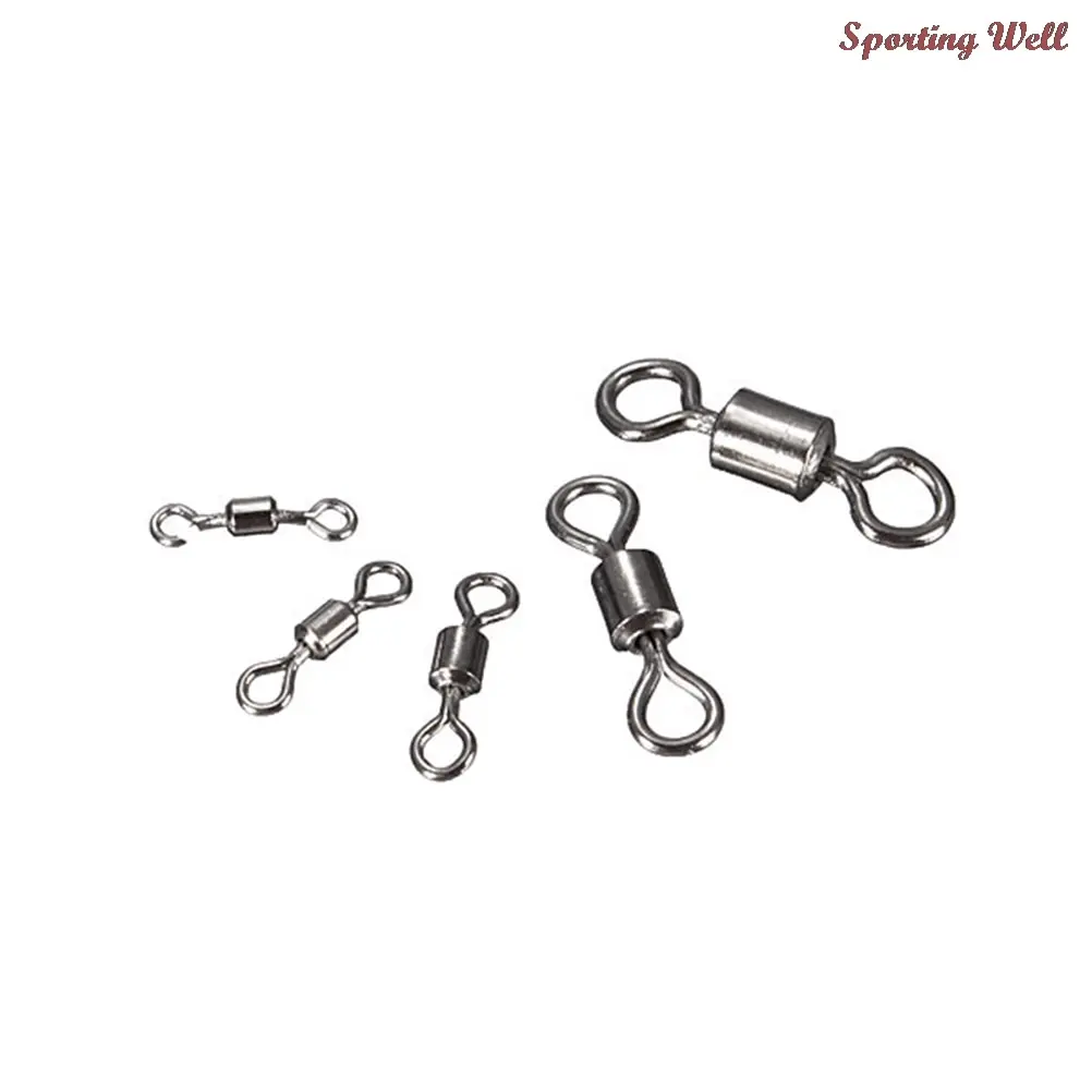 

100Pcs Ball Bearing Swivel Solid Rings Fish Connector Round 8 Shape Eye Rolling Swivels Rig Sea Carp Fishing Tool 4/6/8/10/12