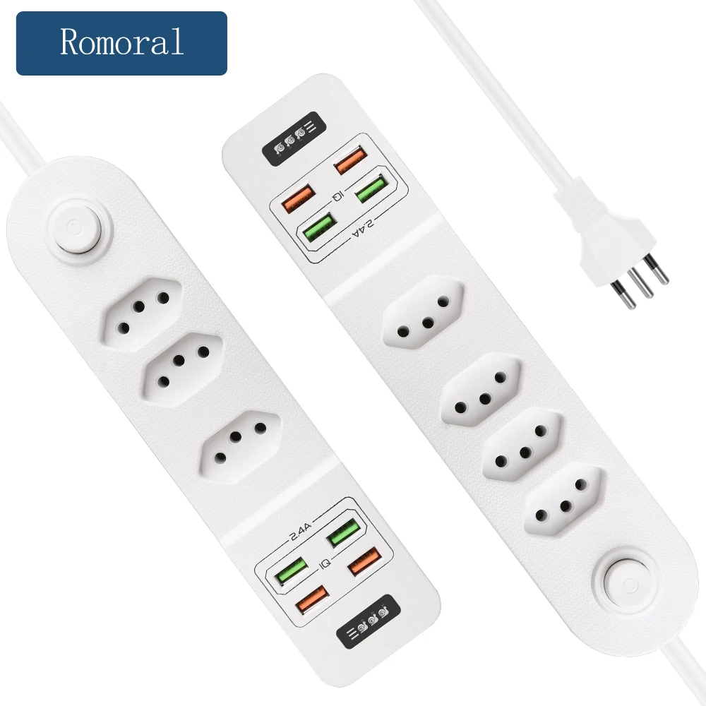 

Brazil Power Strip With 4 Plugs and 4 USB Port Desktop Mobile Charging Station With Switch PC Fire Retardant 2m Extension Cord