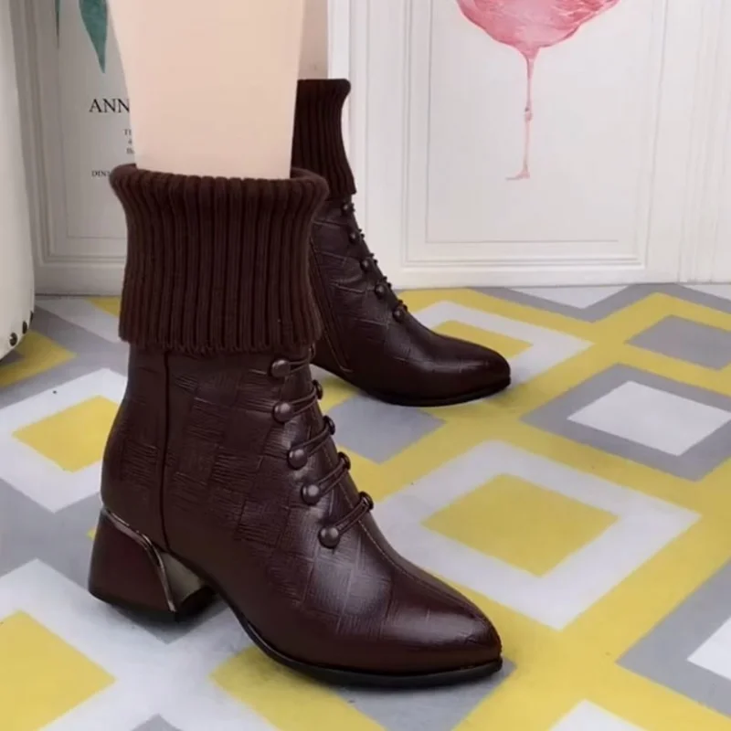 New Style Short Boots Women Stitching Knitted Stretch Boots Retro Martins Boots Women Socks Shoes Stretch All-match Thin Botas