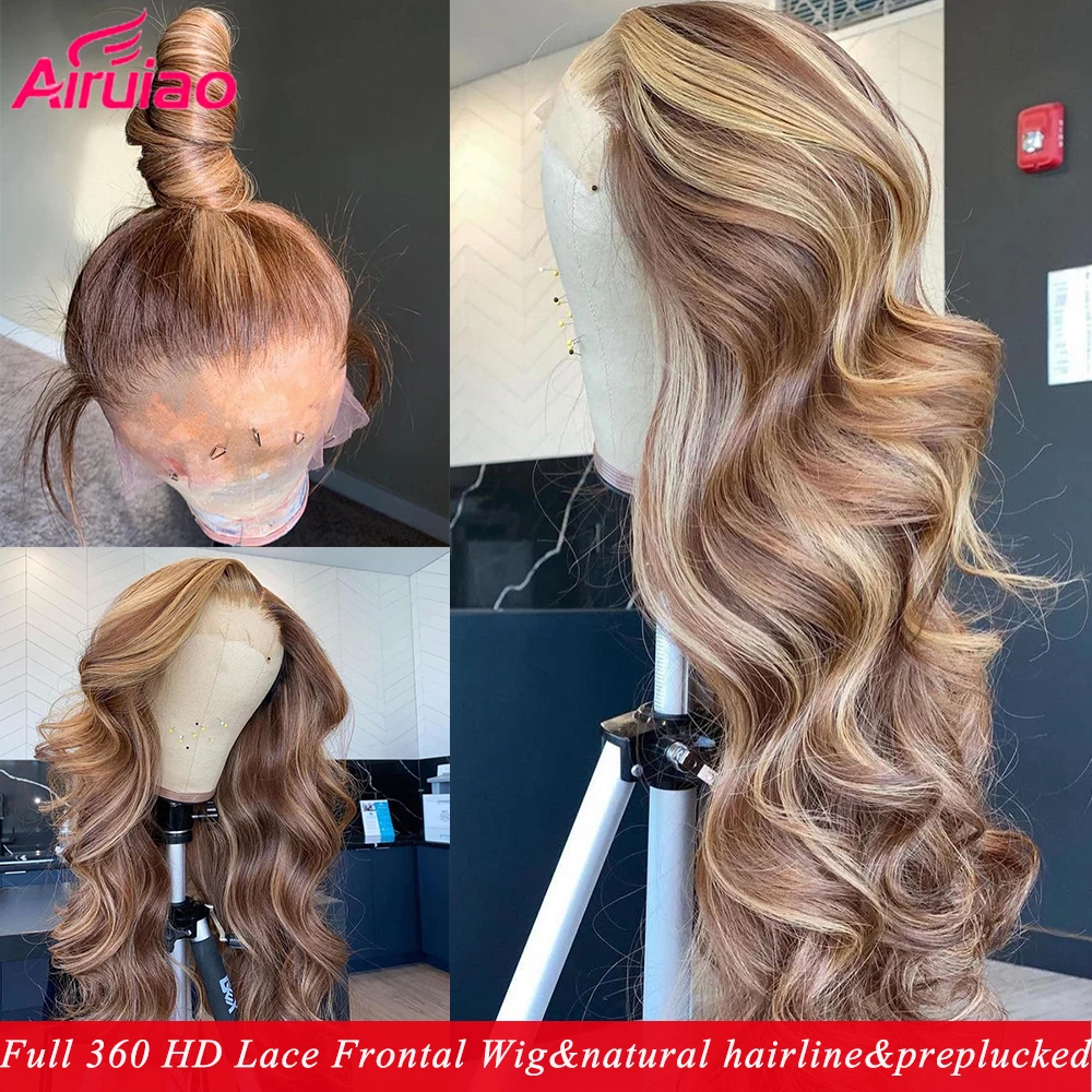 

Highlight Colored HD 360 Full Lace Frontal Human Hair Wigs Body Wave Ombre Honey Blonde 13x4 Brazilian Lace Front Bob Wig Women